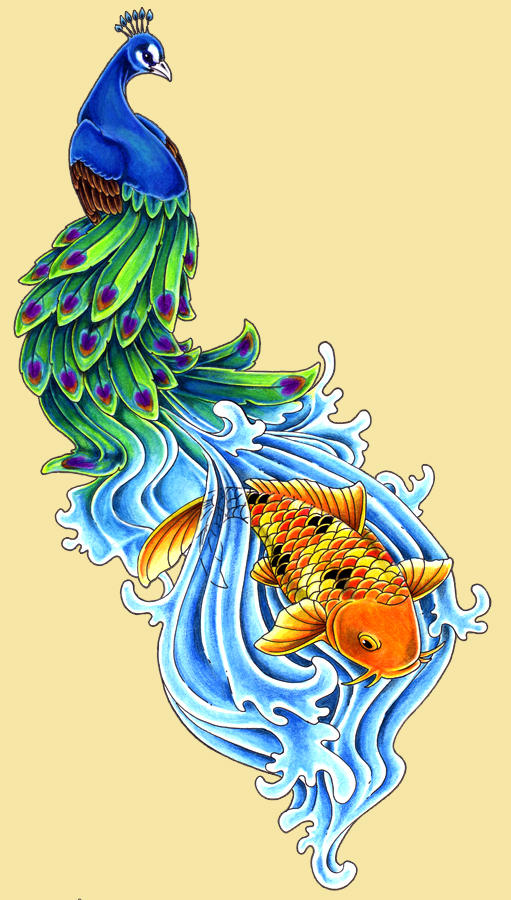 peacock and koi design by theblackdragon on deviantART