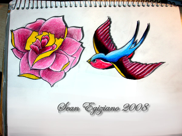 tattoo flash bird and flower