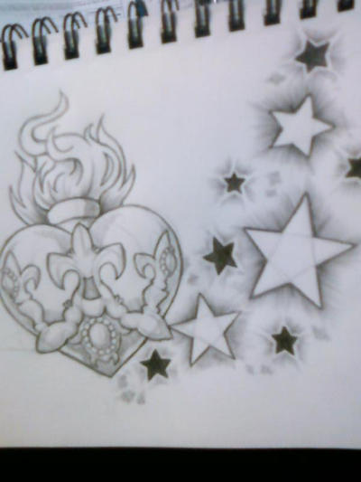 My Heart and star tattoo - chest tattoo