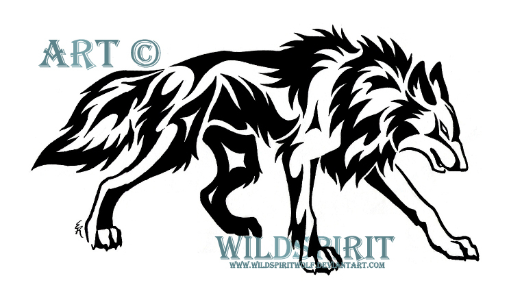 Stalking Tribal Wolf Tattoo by