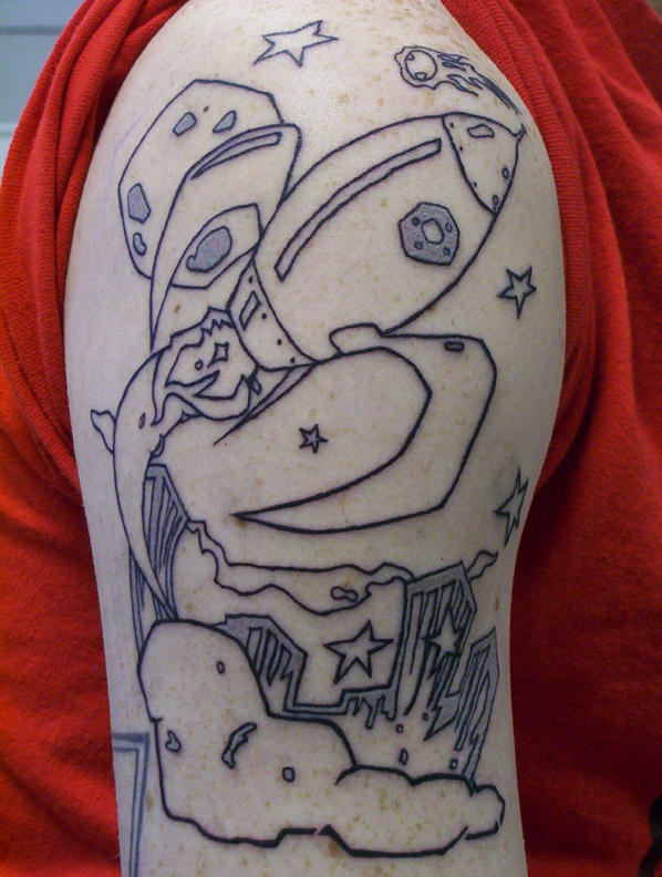 ship tattoo. Rocket ship Tattoo - Stage 1
