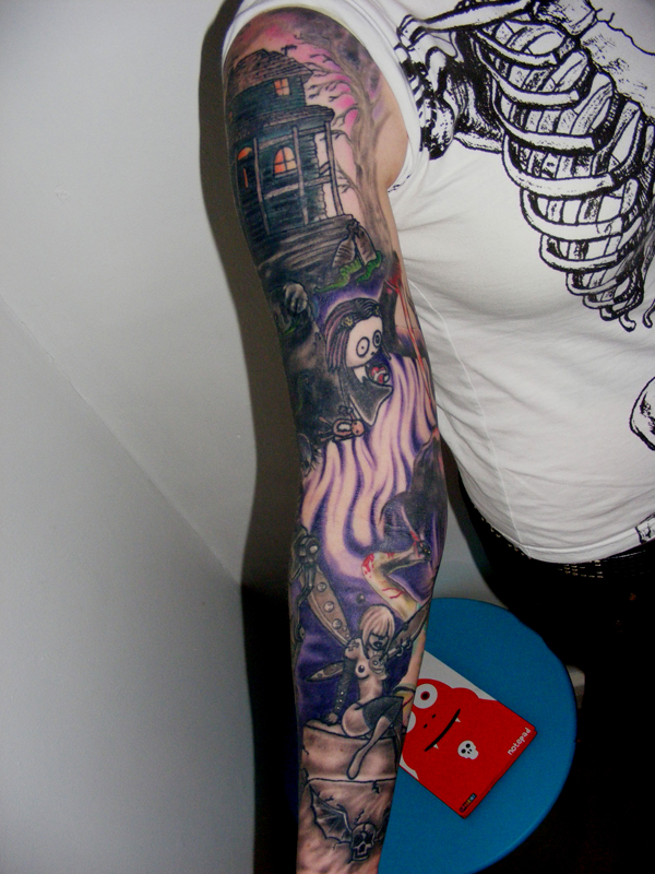 horror sleeve finished view 1 - sleeve tattoo