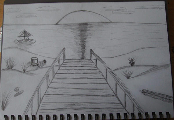 Beach Sunset Pencil Drawing
