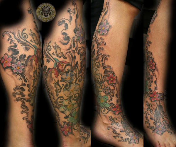 Flower Butterfly start sleeve - flower tattoo