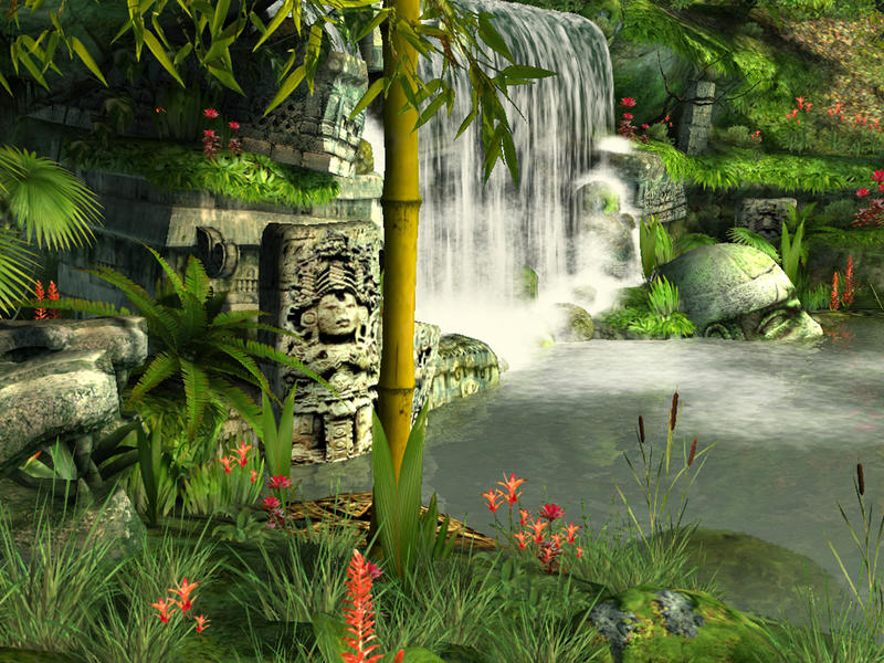 Mayan waterfall background 2