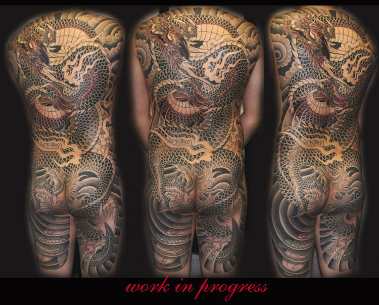 Koi Dragon Back Tattoo