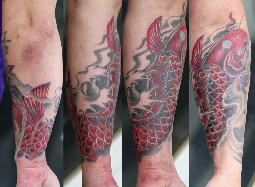koi fish forearm red tattoos tattoo arm deviantart que girls