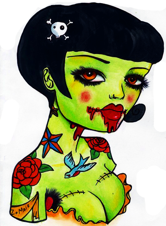 tattoo bust pinup zombie by