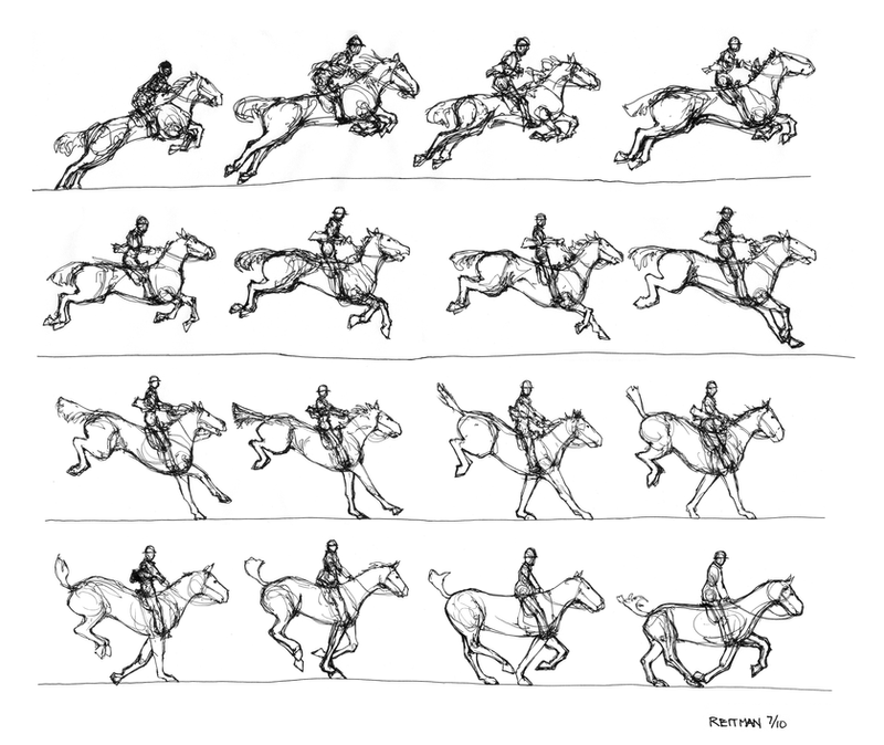 Horses Jumping Drawings. Horse with rider jumping by