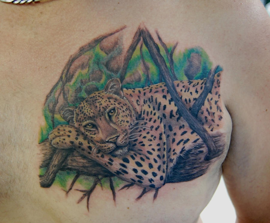 leopard tattoo - chest tattoo