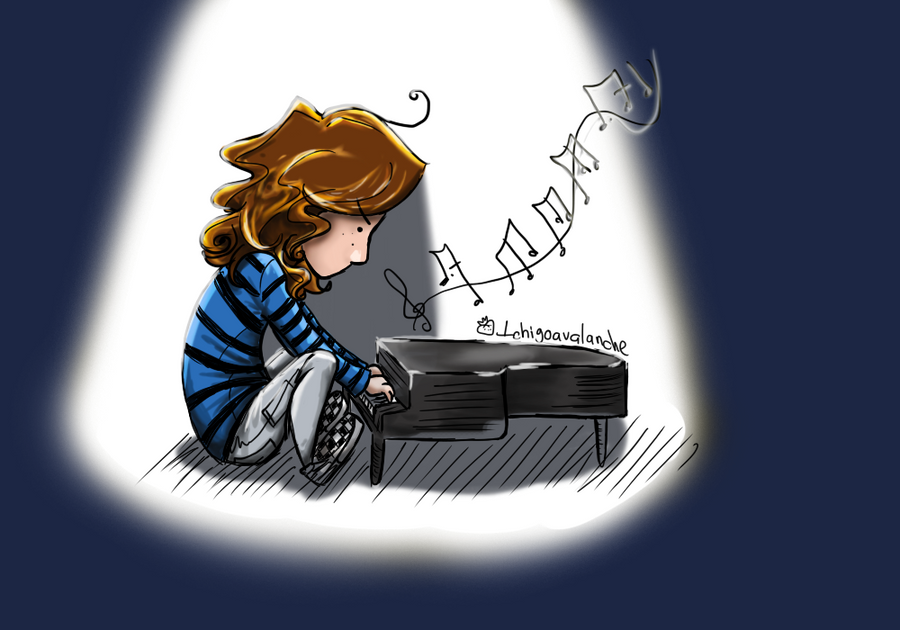 Dibuix de noia tocant un piano de cua