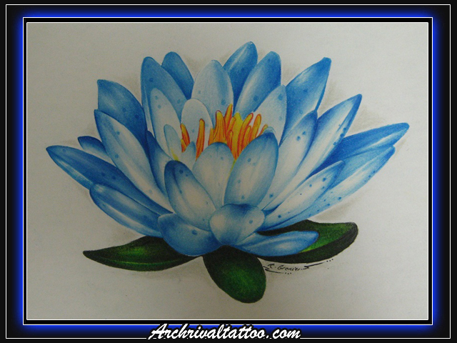 Blue Water Lily - flower tattoo