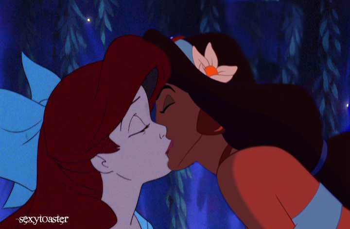 Ariel x Jasmine beijo yuri Disney femslash arte fã lésbica