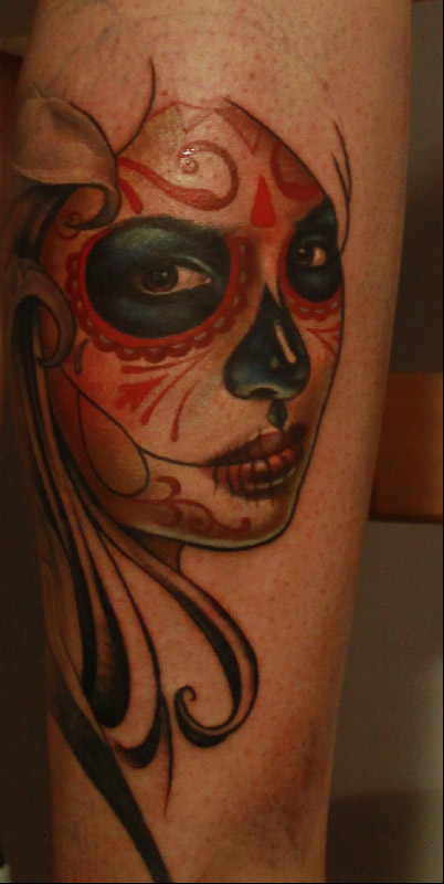 Muerte tattoo in progress