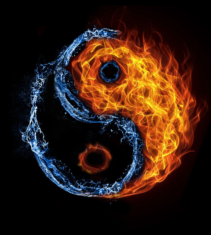 Yin Yang Feuer Wasser / Feuer Und Wasser- Yin Yang-Konzept Stock
