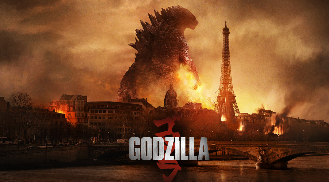 Godzilla Standing beside eiffel tower in france