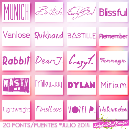 Pack 20 FONTS JULIO 2014 by FabulousPinkDesignsW
