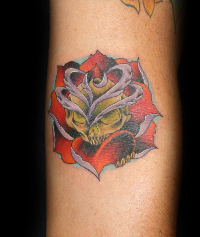 skull flower - flower tattoo