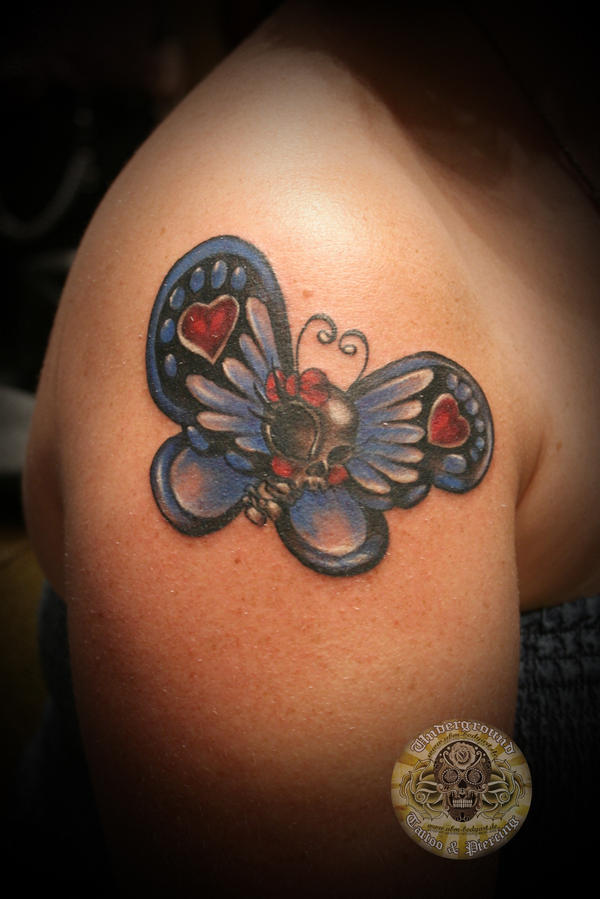 skull butterfly color tattoo