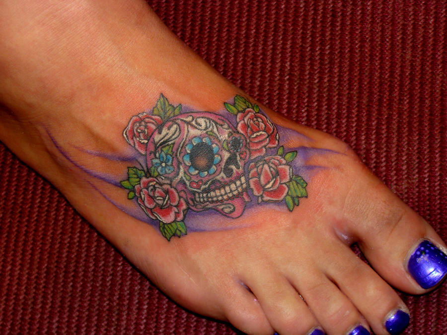 Mexican Sugar Skull Tattoo On Foot Picture 4