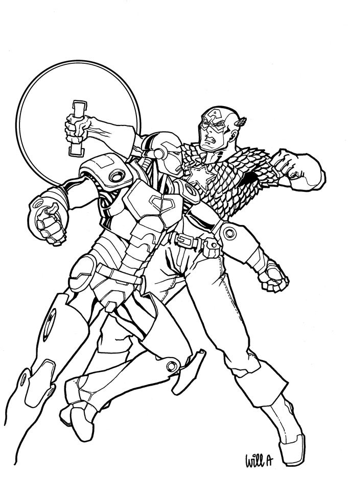 Captain America Vs Iron Man Coloring Book Page Coloring Pages