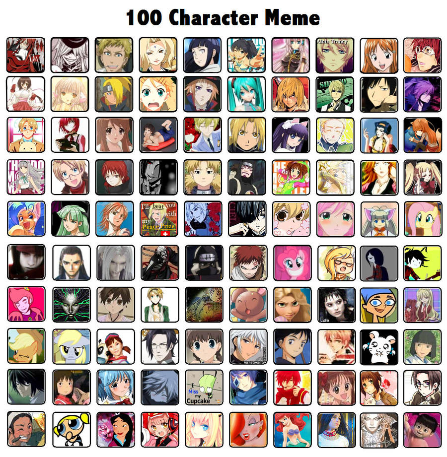 100 Character Meme by AimiHime on DeviantArt