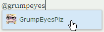 A little box shows an image of GrumpEyesPlz's icon and her name.